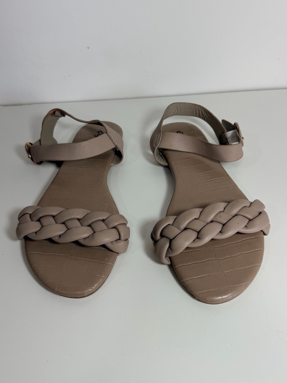 Qupid Taupe Braided Front Ankle Strap Sandals